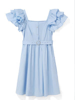 Ruffle Sleeve Square Neck Cotton Dress GOELIA