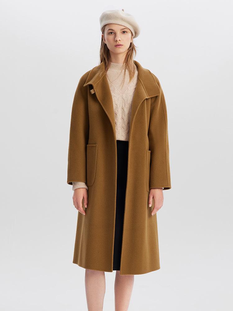 Brown Wrapped Woolen Coat GOELIA