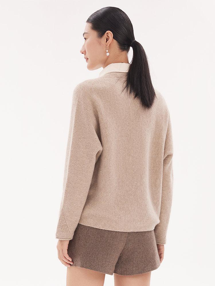 Woolen  Light Camel Sequins Sweater GOELIA