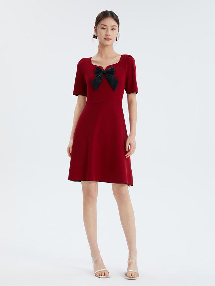 Red Detachable Bow Stretchy Dress GOELIA