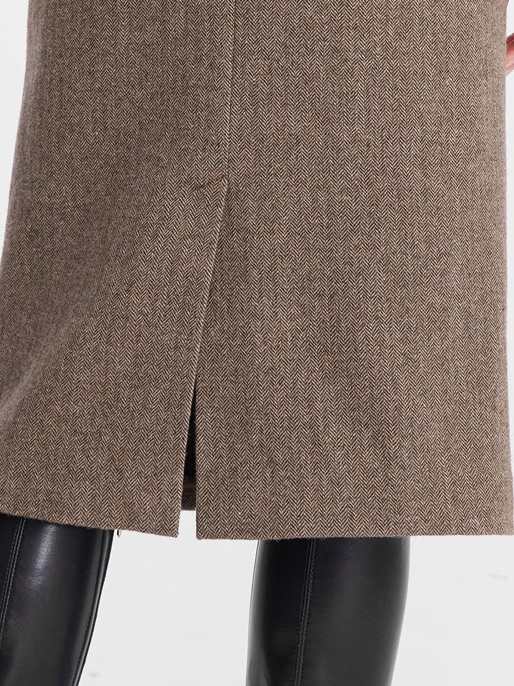 Brown Mid-length Washable Wool Skirt GOELIA