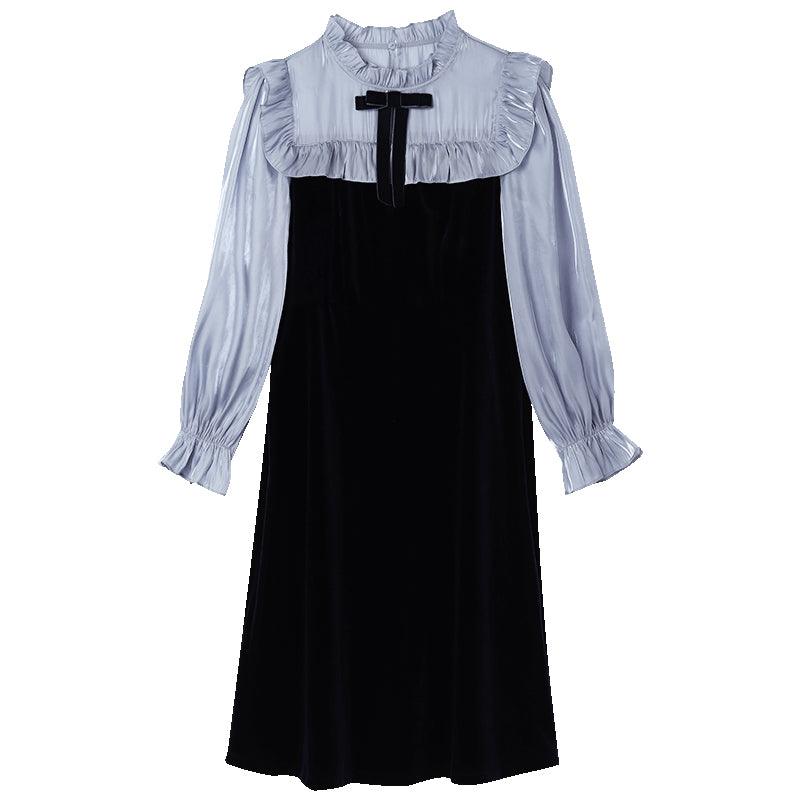 Ruffle Collar Velvet Patchwork Dress GOELIA