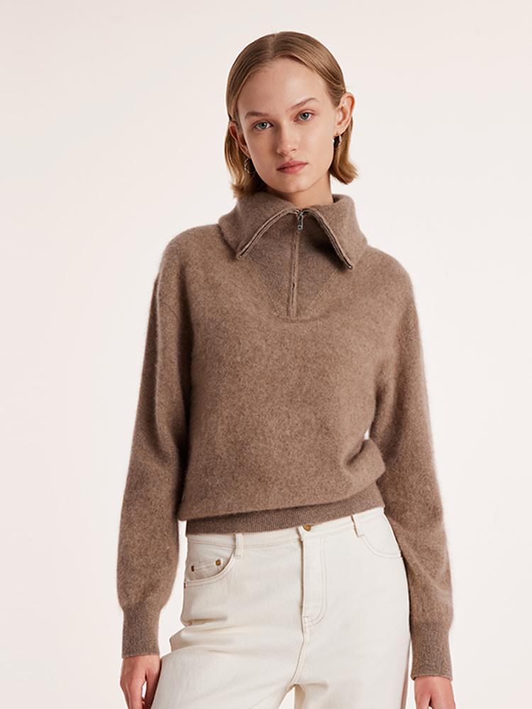 Pure Cashmere Zippered Lapel Sweater GOELIA