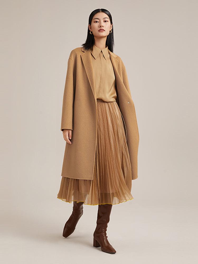 100% Cashmere One Button Cocoon Shape Coat GOELIA