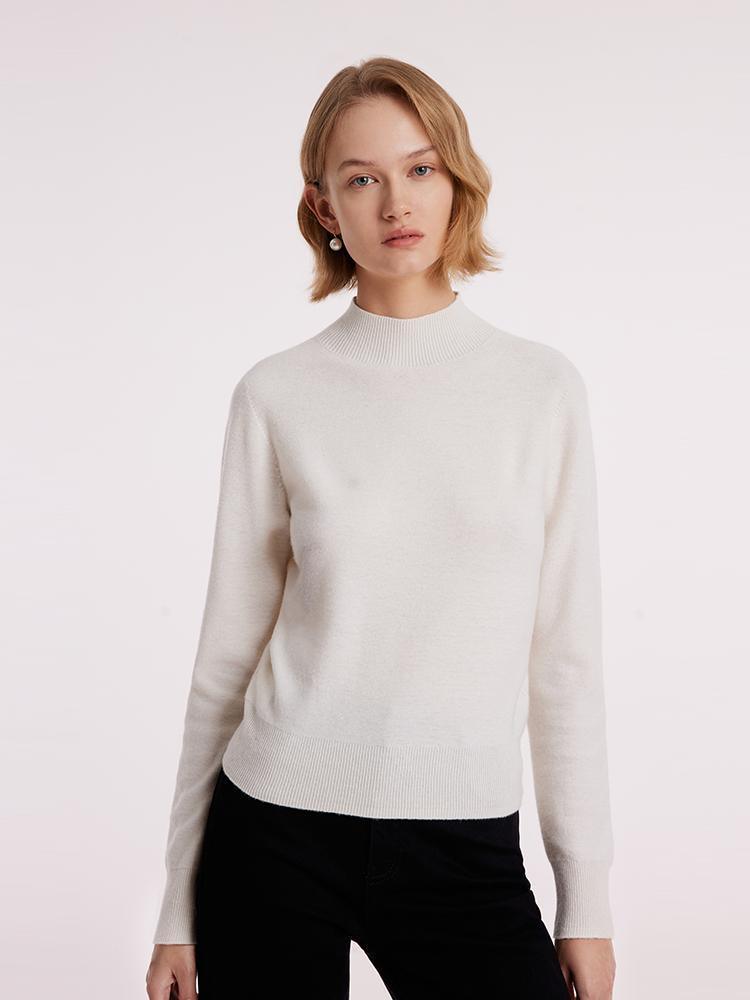 White Wool Sequins Seamless Mock Neck Sweater GOELIA