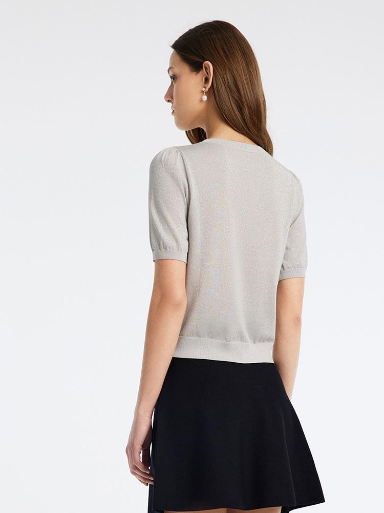 Grey Round Neck Mulberry Silk Knit Top GOELIA