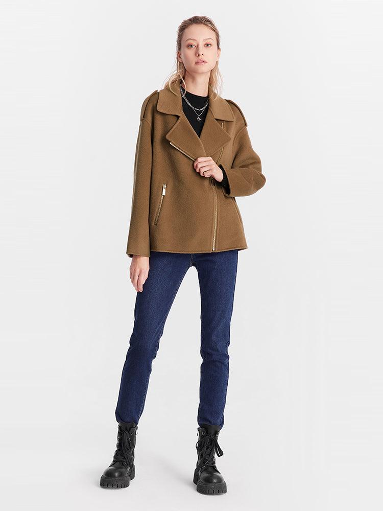 Brown Silk Crop Woollen Coat GOELIA