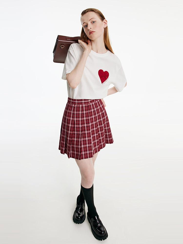 Red Plaid Pleated Skirt GOELIA