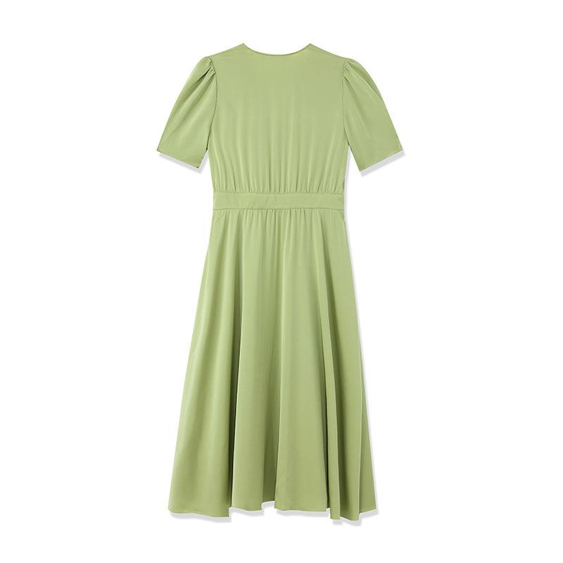 Green V-Neck A-Line Midi Dress GOELIA