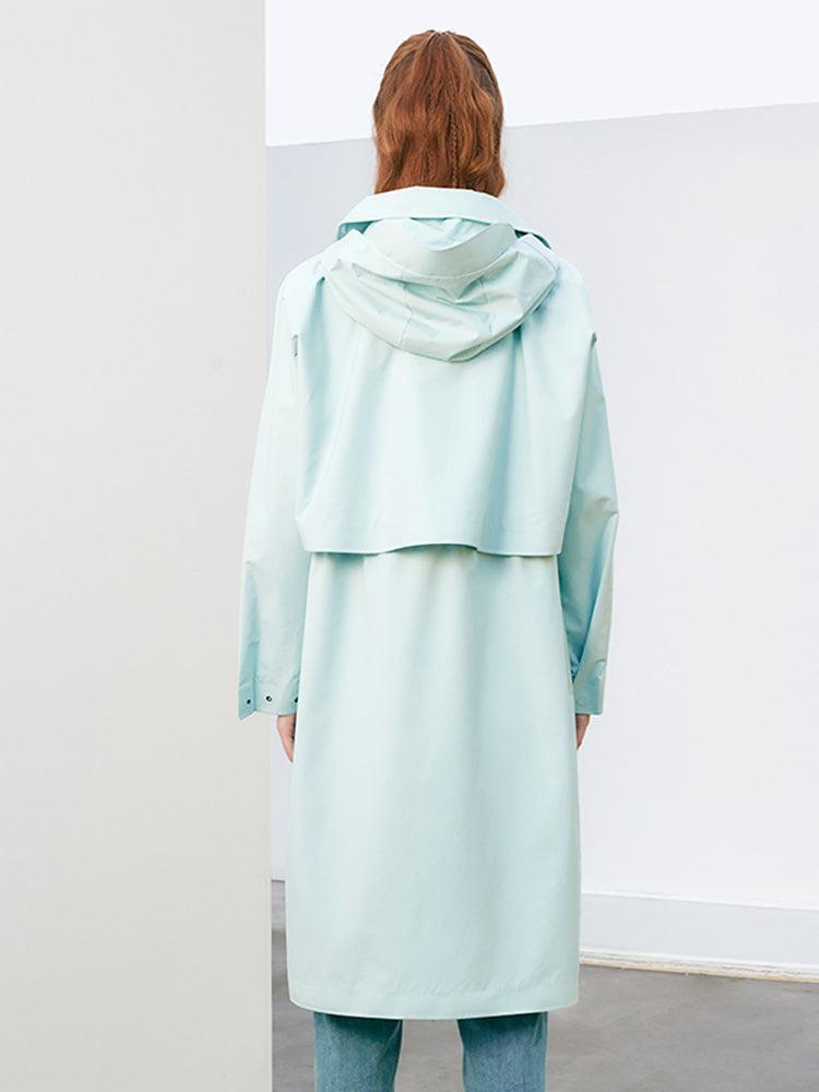 Sea Blue Hoodie Silm Trench Coat GOELIA