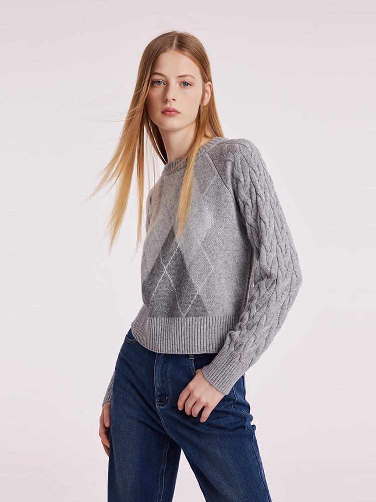 Grey Wool Jacquard Sweater GOELIA