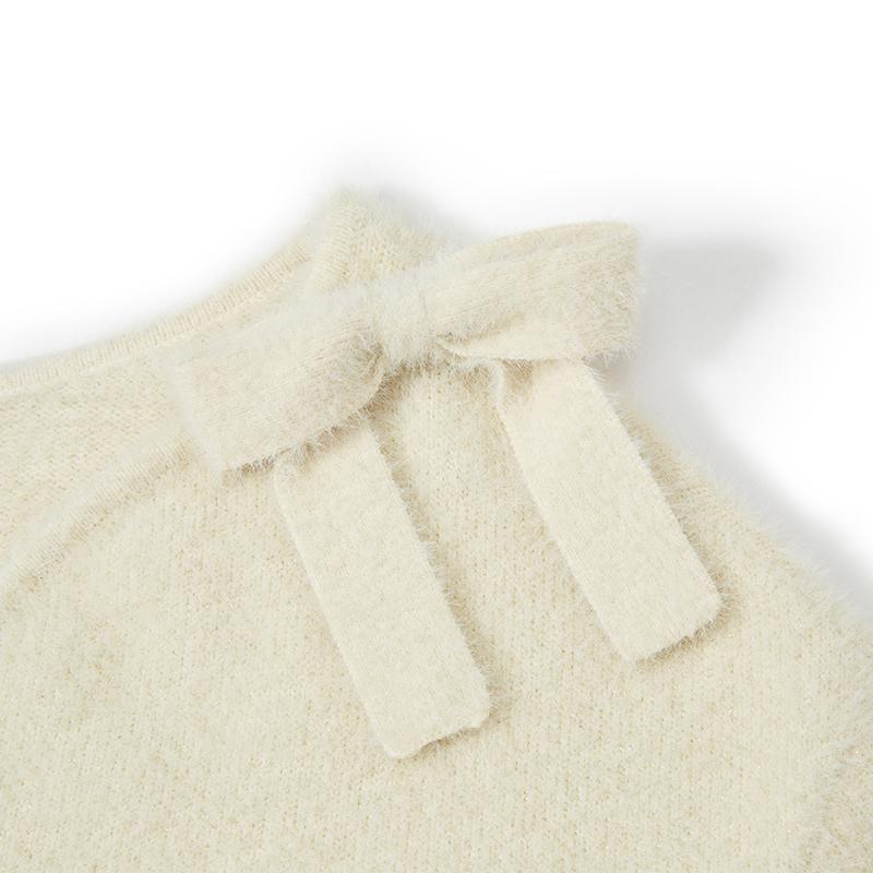 V-neck Tencel And Woolen Sweater With Bows GOELIA