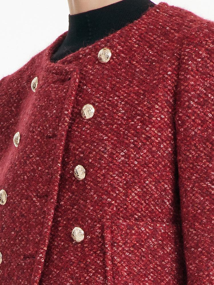 Red Double-Breasted Tweed Crop Jacket GOELIA