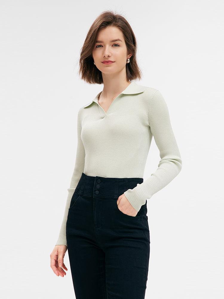 Light Green Slim Lapel Knitwear GOELIA