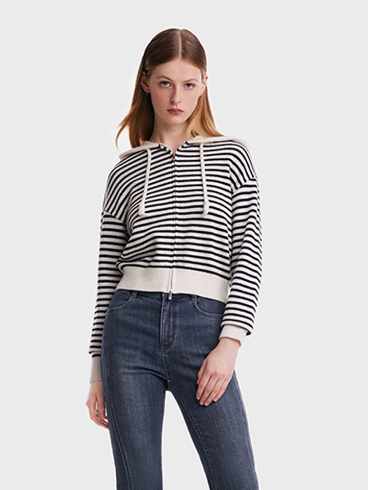 Woolen Striped Hooded Cardigan GOELIA