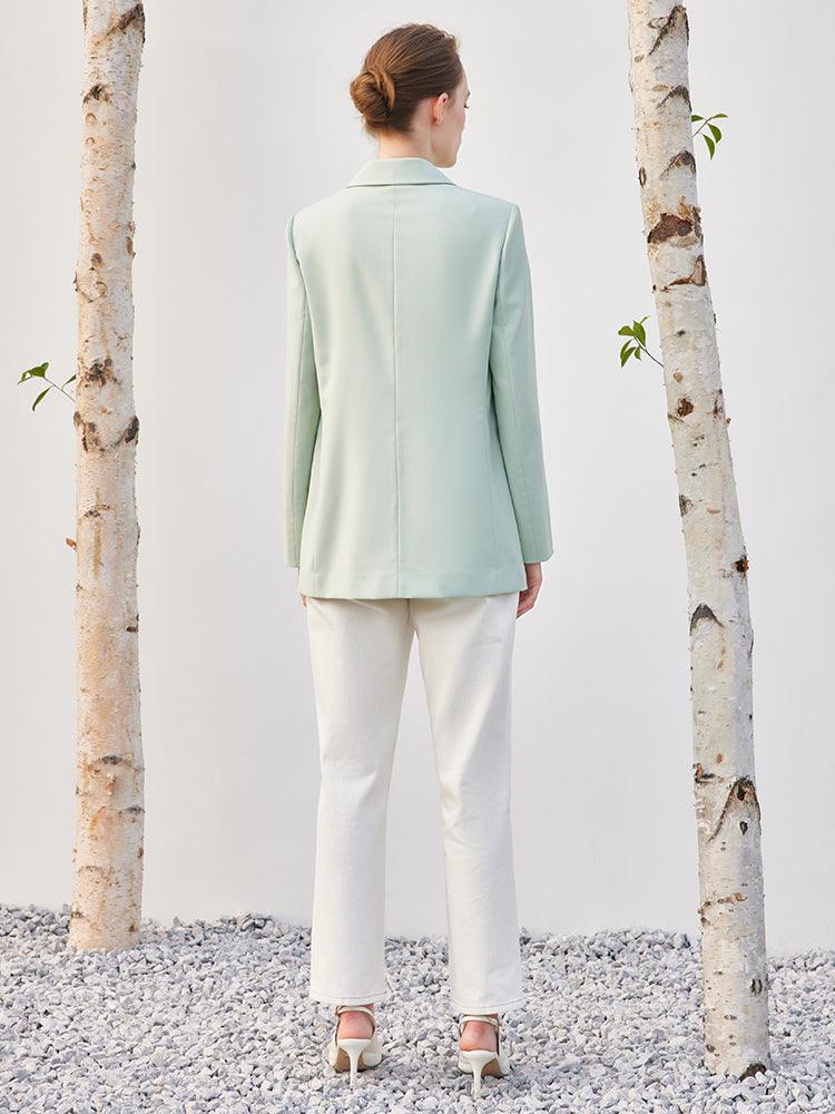 Mint Green Worsted Woolen Straight Blazer GOELIA