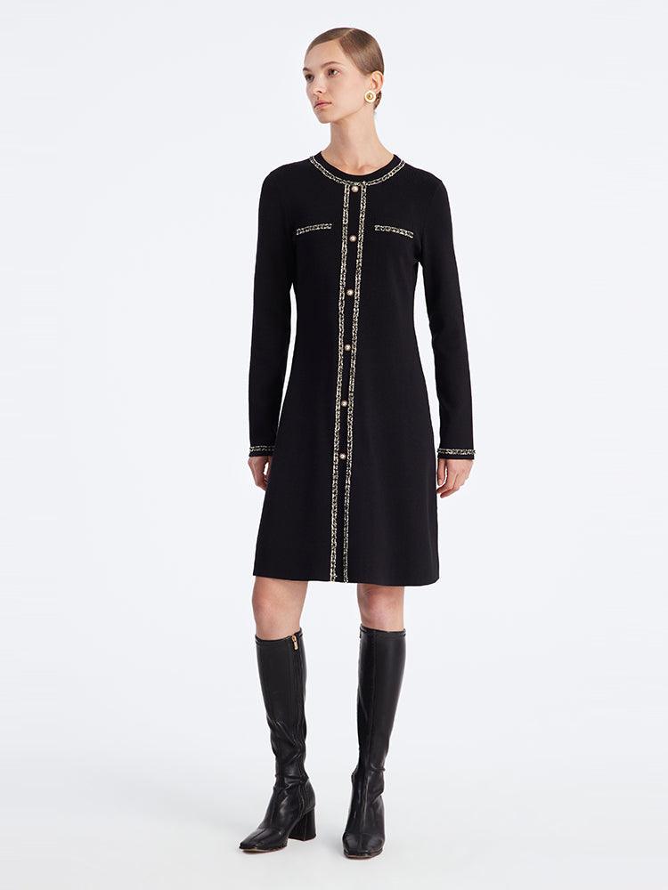 Black Long Sleeve Straight Dress GOELIA