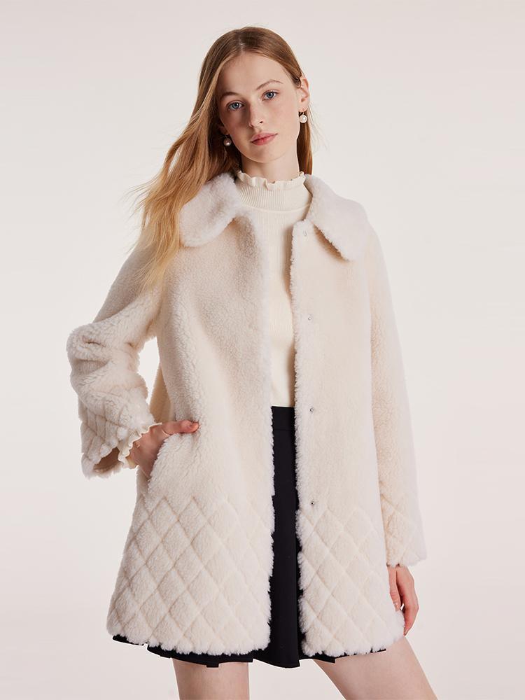 White Mid-Length Velour Coat With Bowknot GOELIA