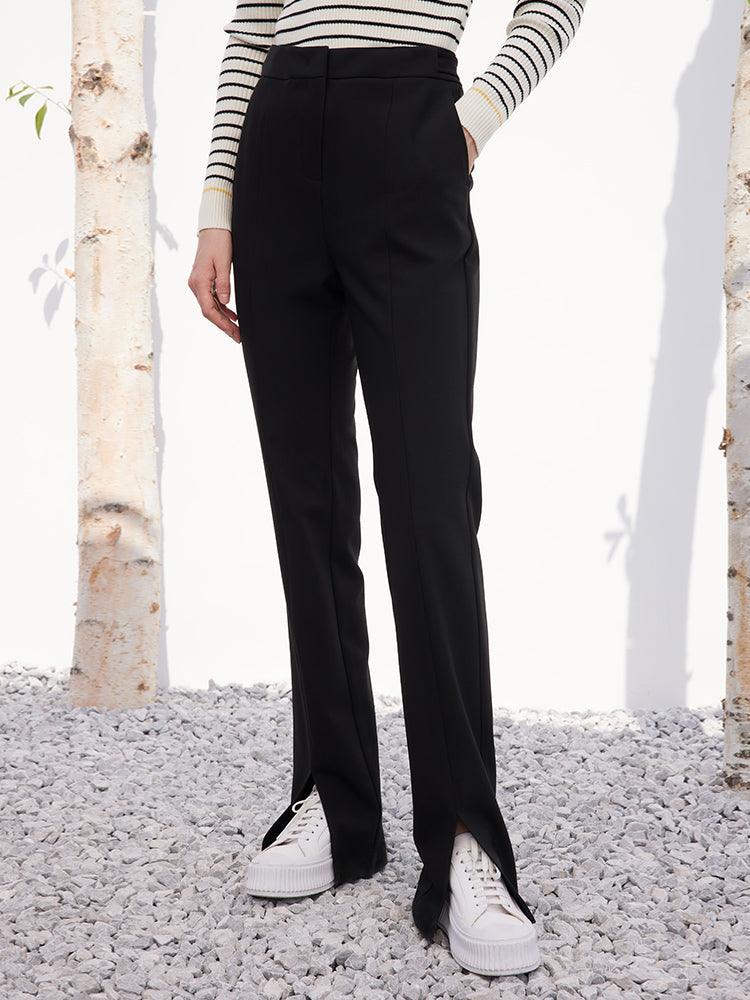 Black Full-Length Slim Pants With Slit GOELIA