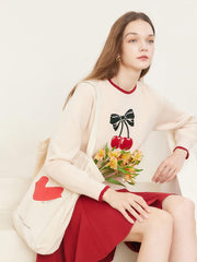 Cherry Print Jacquard Woven Top GOELIA