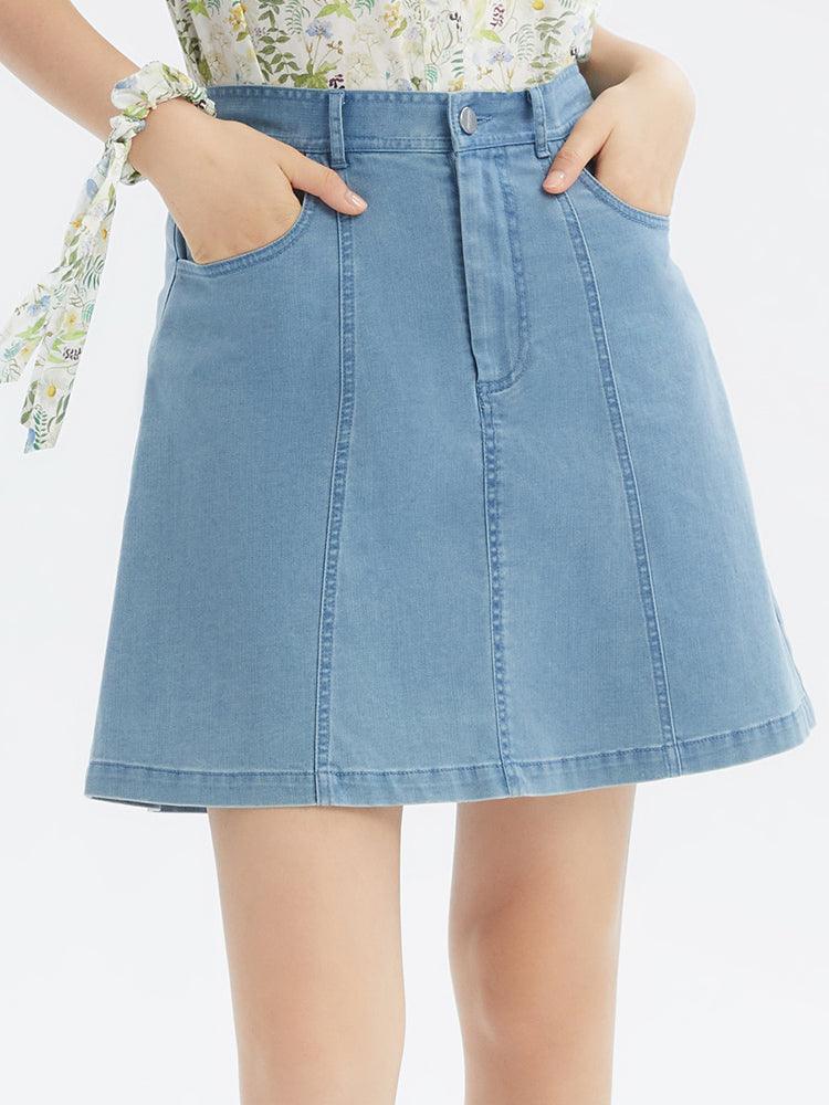 Denim Embroidery Mini Skirt GOELIA