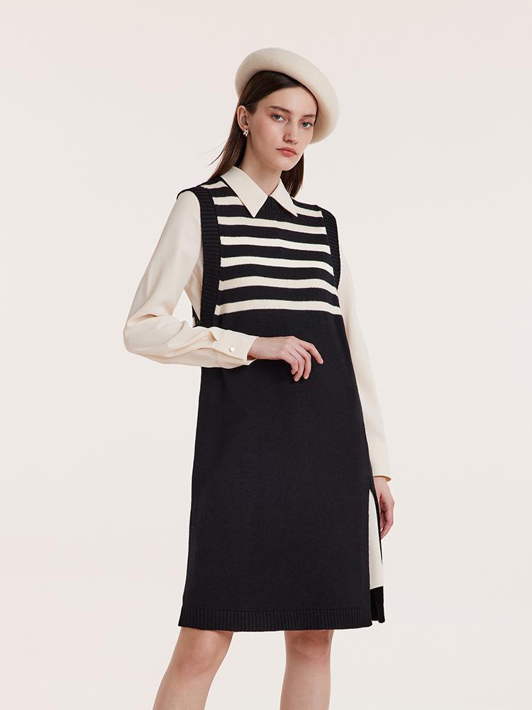 Shirt Dress And Stripe Vest Two-Piece Set GOELIA