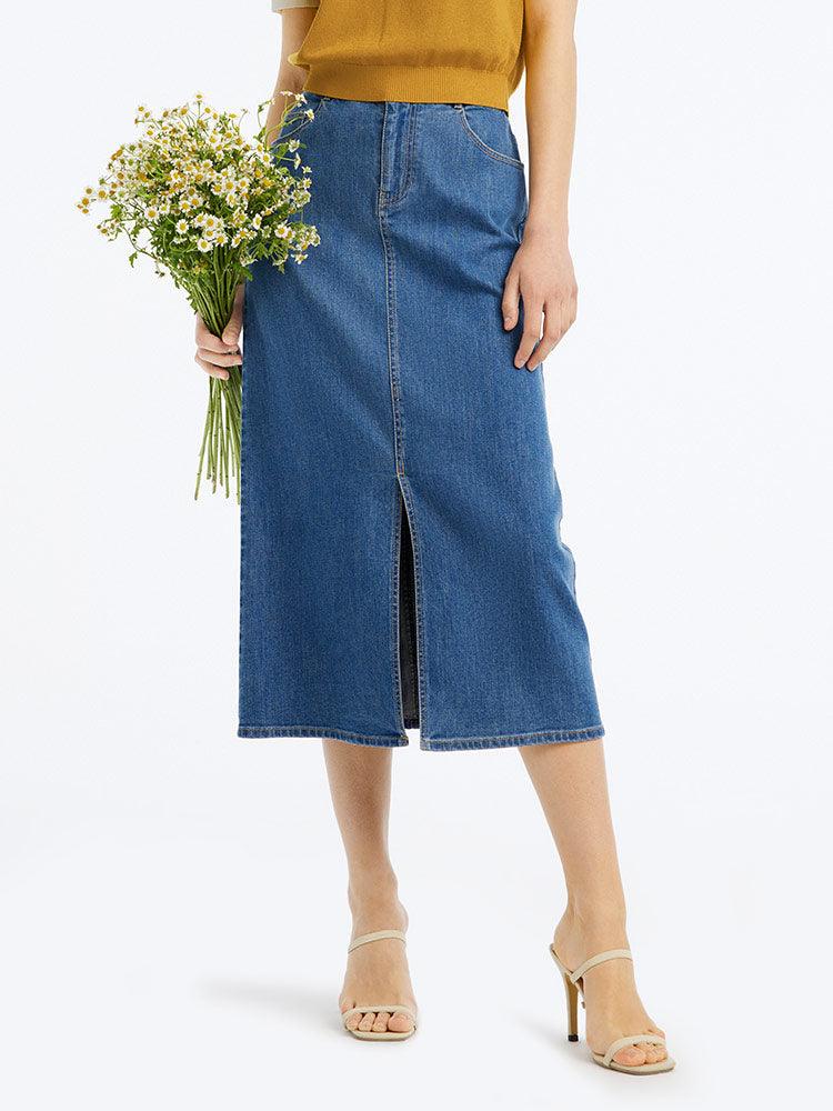 Slit Washed Denim Half Skirt GOELIA