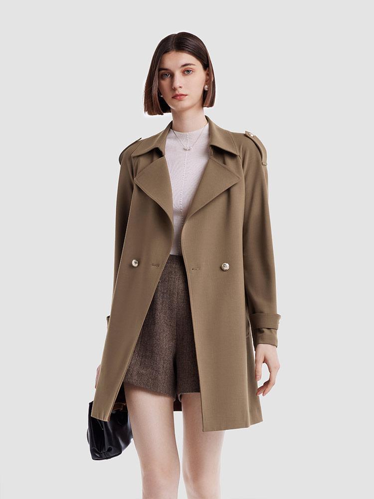 Double Layer Worsted Wool Trench Coat GOELIA