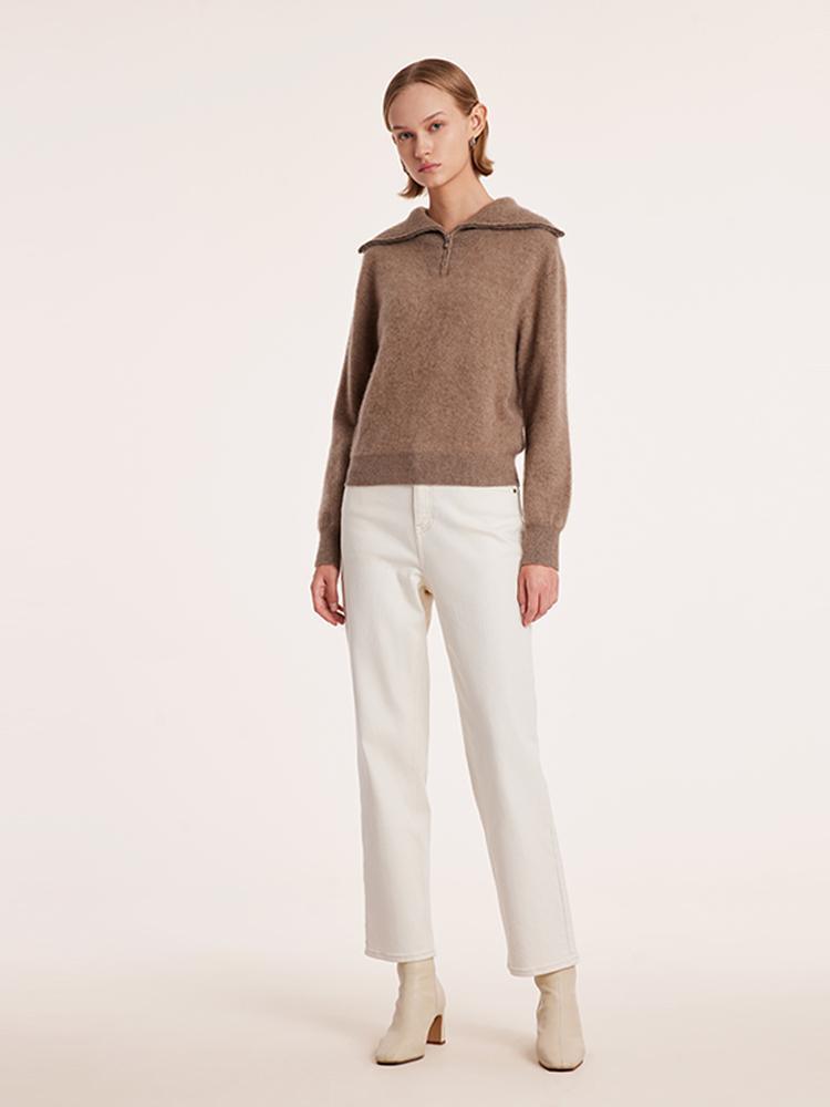 Pure Cashmere Zippered Lapel Sweater GOELIA