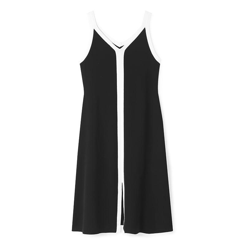 Reversible Black&White V-neck Slit Dress GOELIA