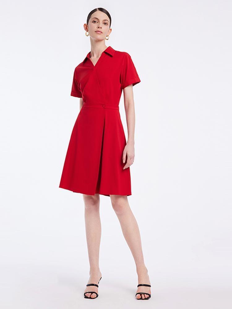 Shirt-style V-neck Waist-skimming Dress GOELIA