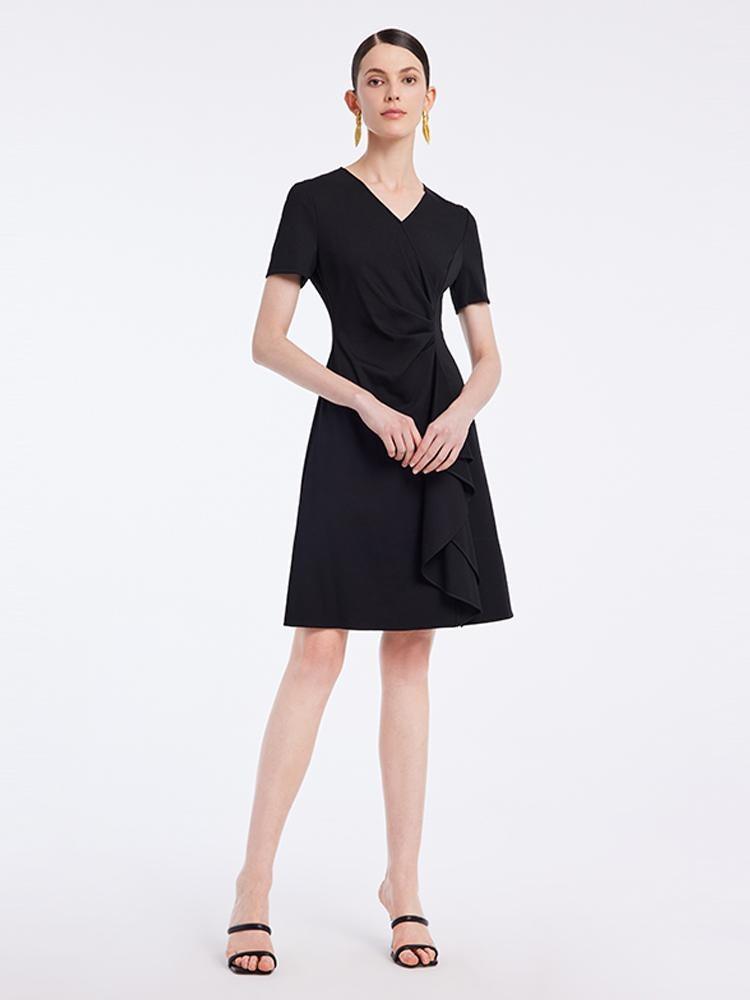 V-neck Pleated Knit Dress GOELIA