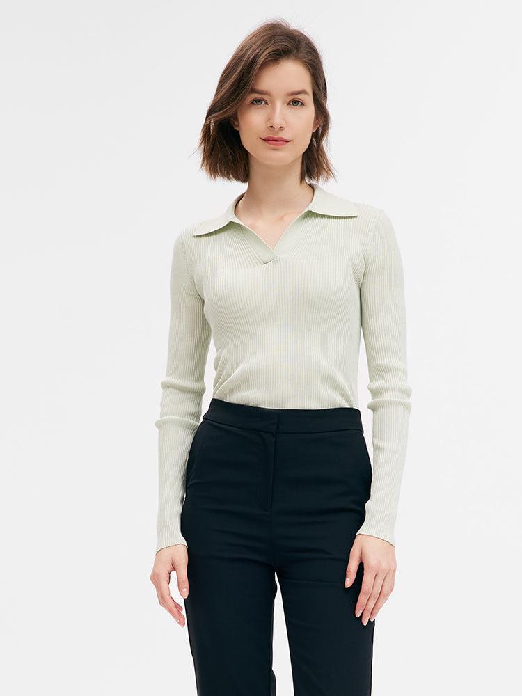 Light Green Slim Lapel Knitwear GOELIA