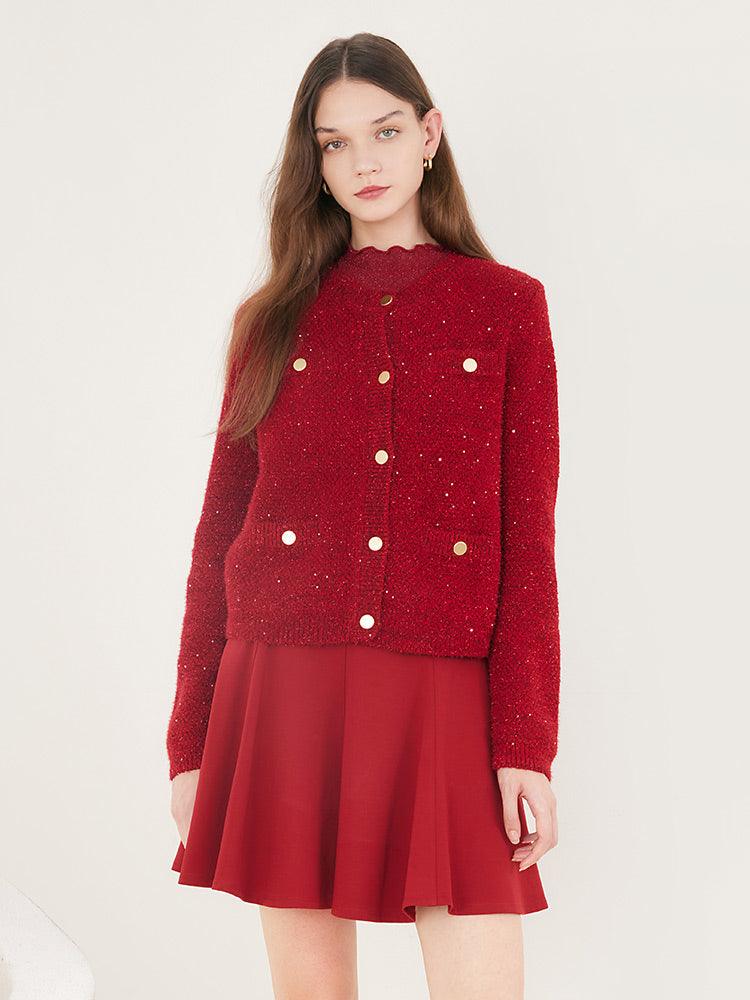 Red Sequins Crop Cardigan GOELIA