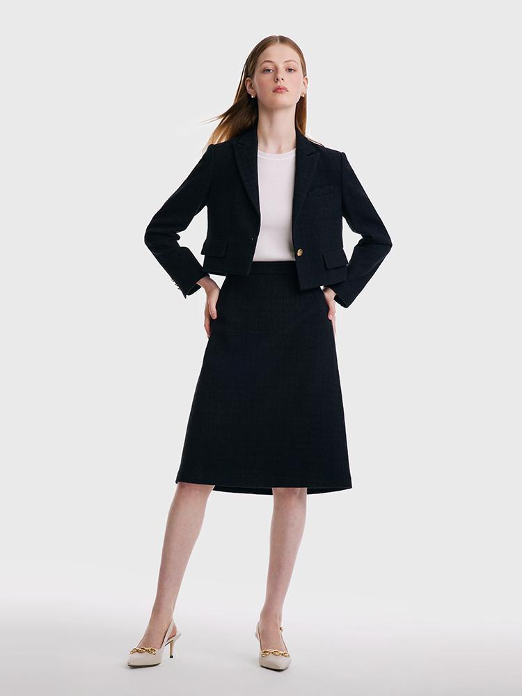 Short Blazer And A-line Skirt Two-Piece Suit GOELIA