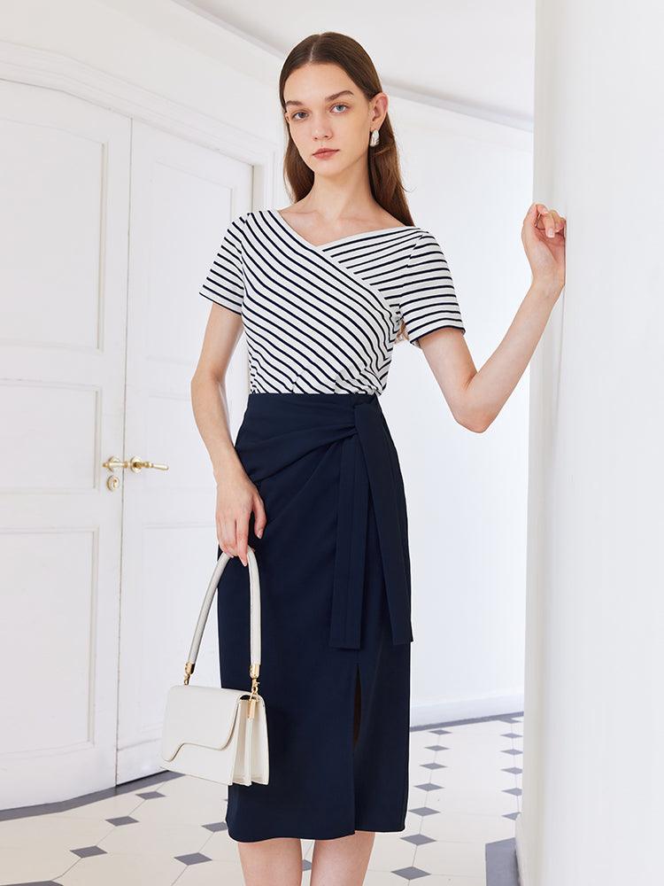 Blue and White Stripe Suit T-shirt&Skirt GOELIA