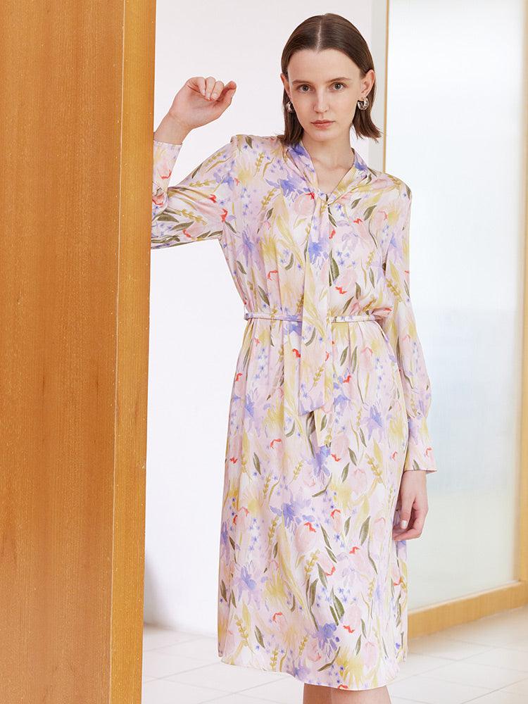 Mulberry Silk Floral Dress GOELIA