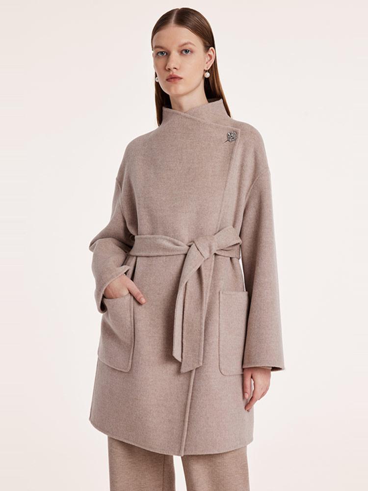 Mid-Length Wool And Cashmere Coat With Belt