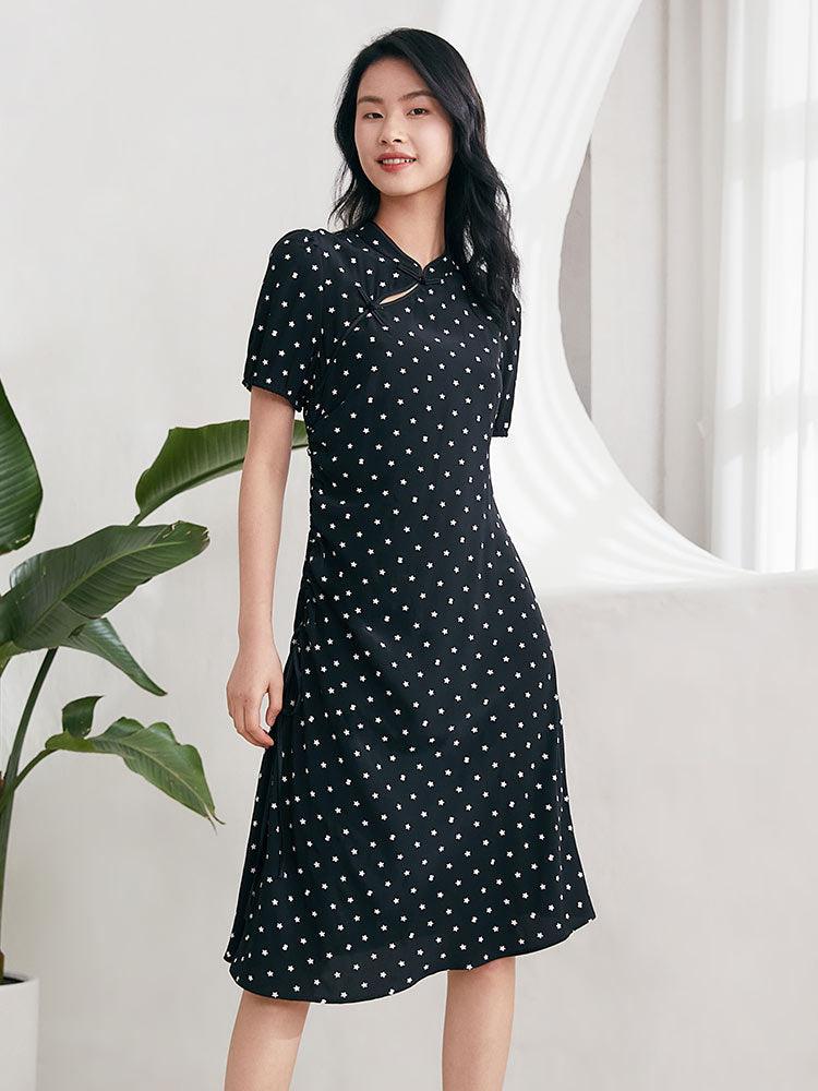 Cheongsam Drawstring Printed Dress