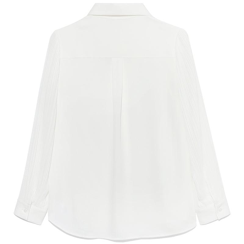 White Acetate Patchwork Pleated Shirt GOELIA