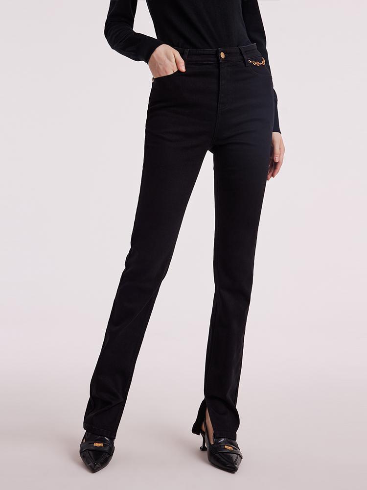 Black Denim Slit Jeans GOELIA