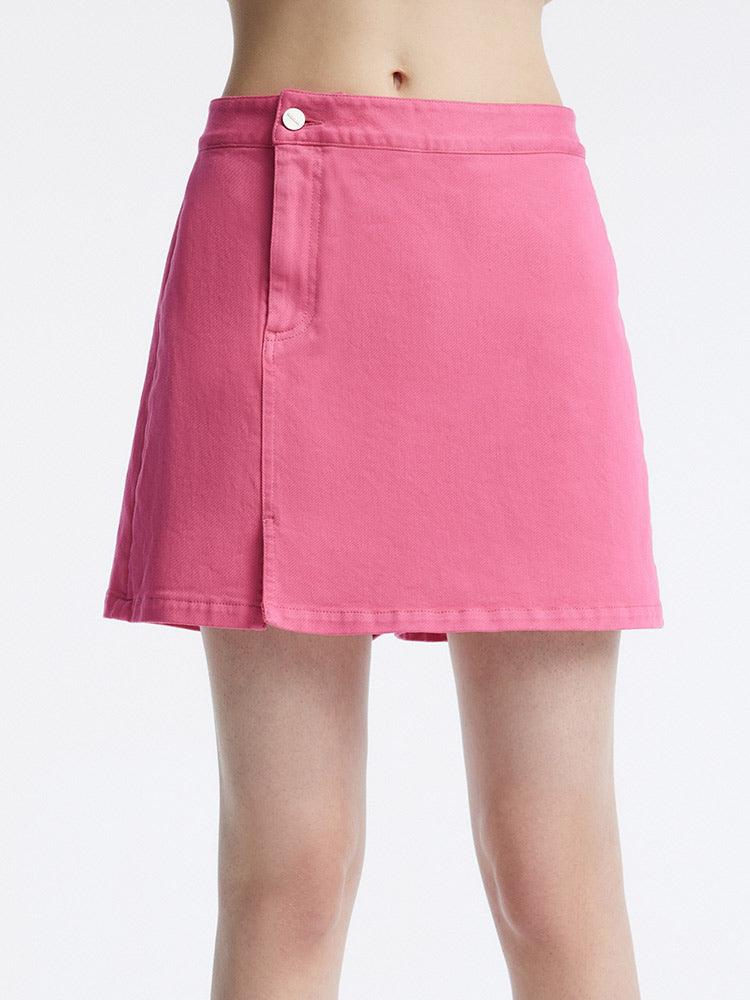 Rose Pink Slit Denim Dress Shorts GOELIA