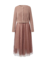 Tulle Patchwork Vest Dress And Cardigan Two-Piece Set GOELIA