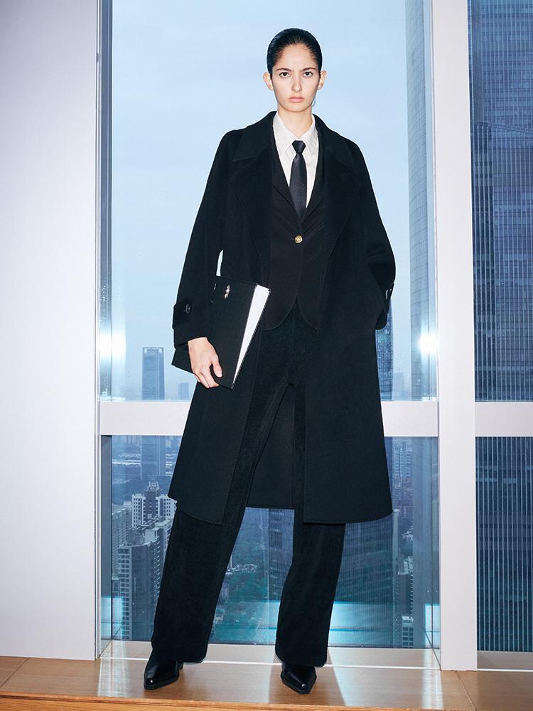 Wool And Cashmere Double-Faced Lapel Coat With Belt GOELIA