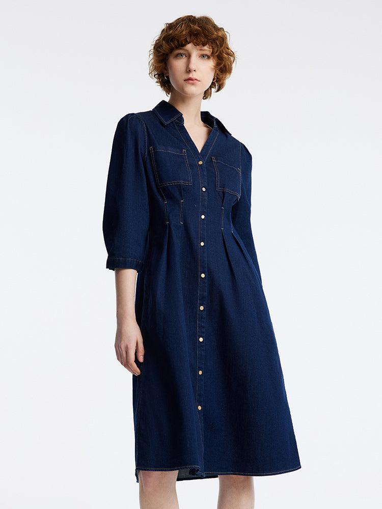 Gathered Waist Denim Dress GOELIA