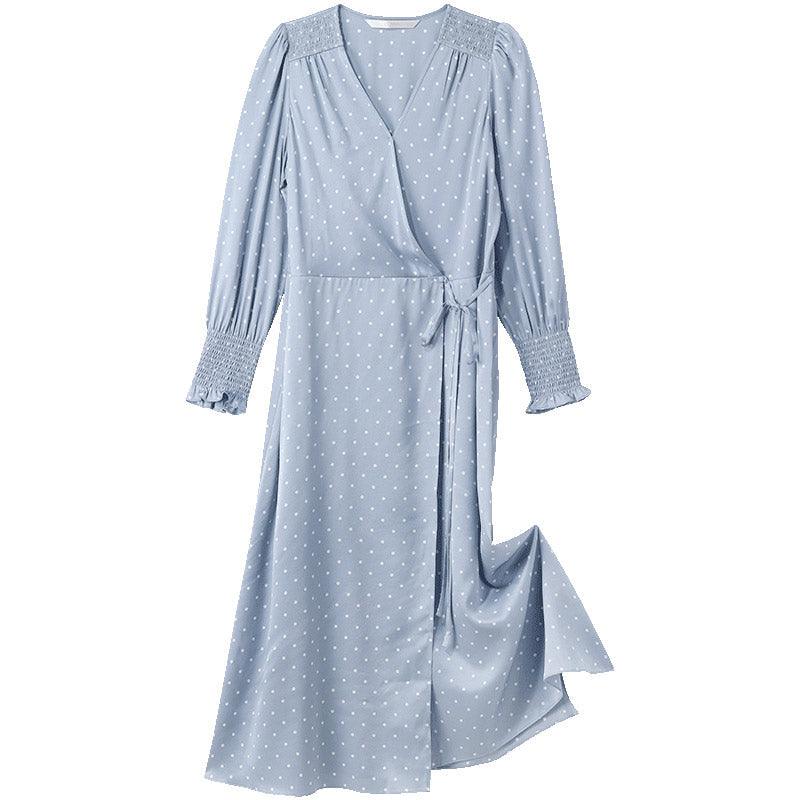 19MM Mulberry Silk Blue Wrap Dress GOELIA