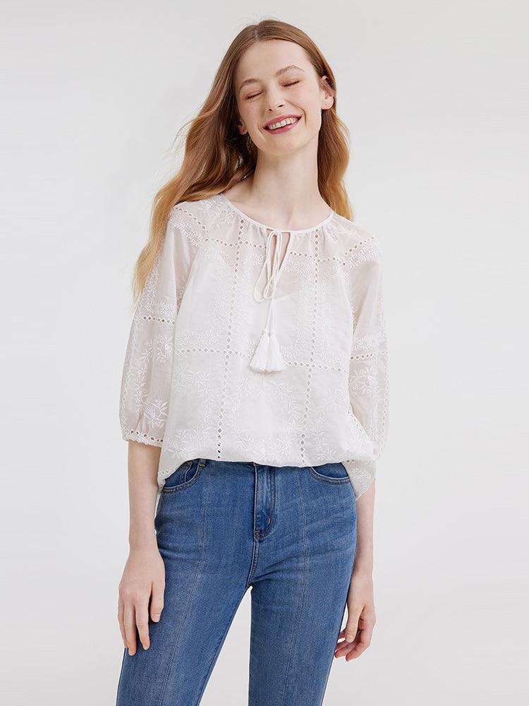 Tie Neck Embroidery Top GOELIA