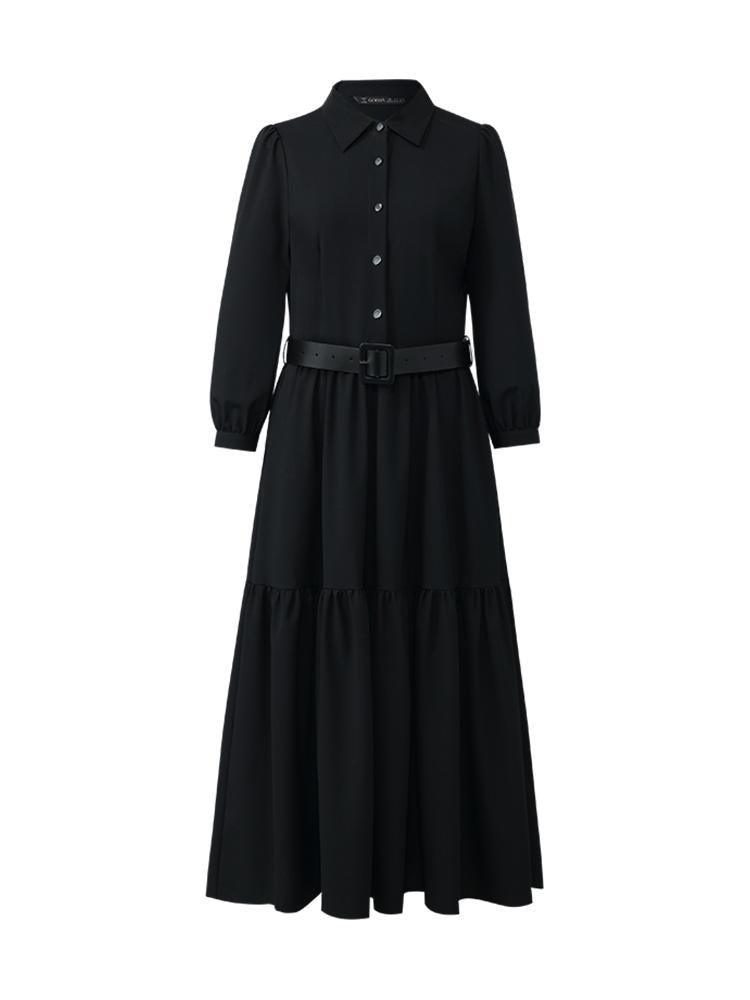 Machine Washable Silk Wool Dress With Belt GOELIA