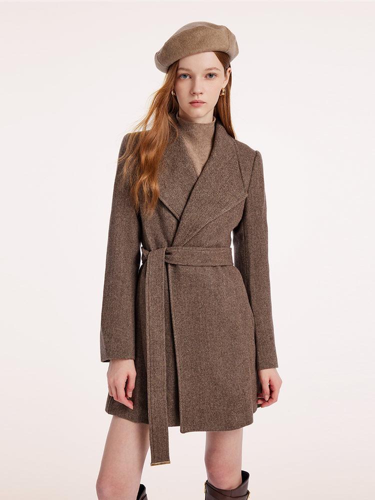 Washable Wool Lapel Coat With Belt GOELIA