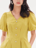 Fitted Waist & V-Neck Cotton Dress GOELIA